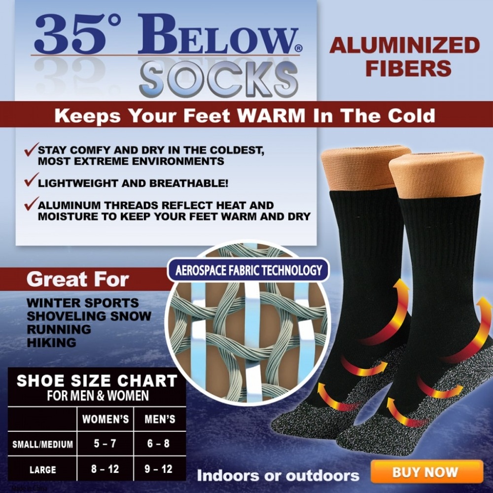 5pr As seen on Tv 35 Below Socks Black Lg